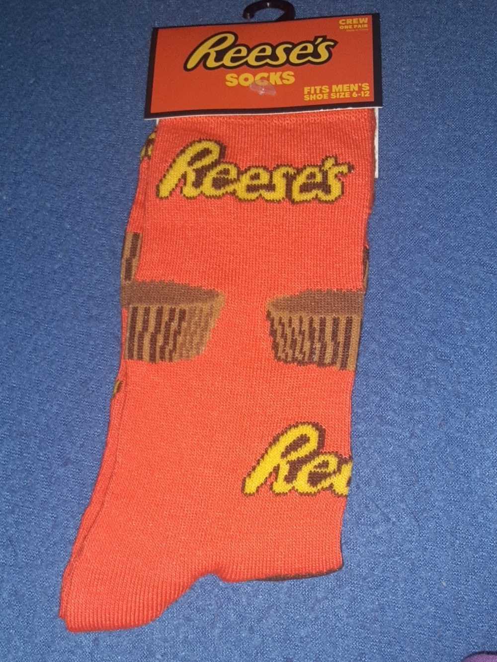 Men's Crew Socks in Orange with Peanut Butter CupMotif
